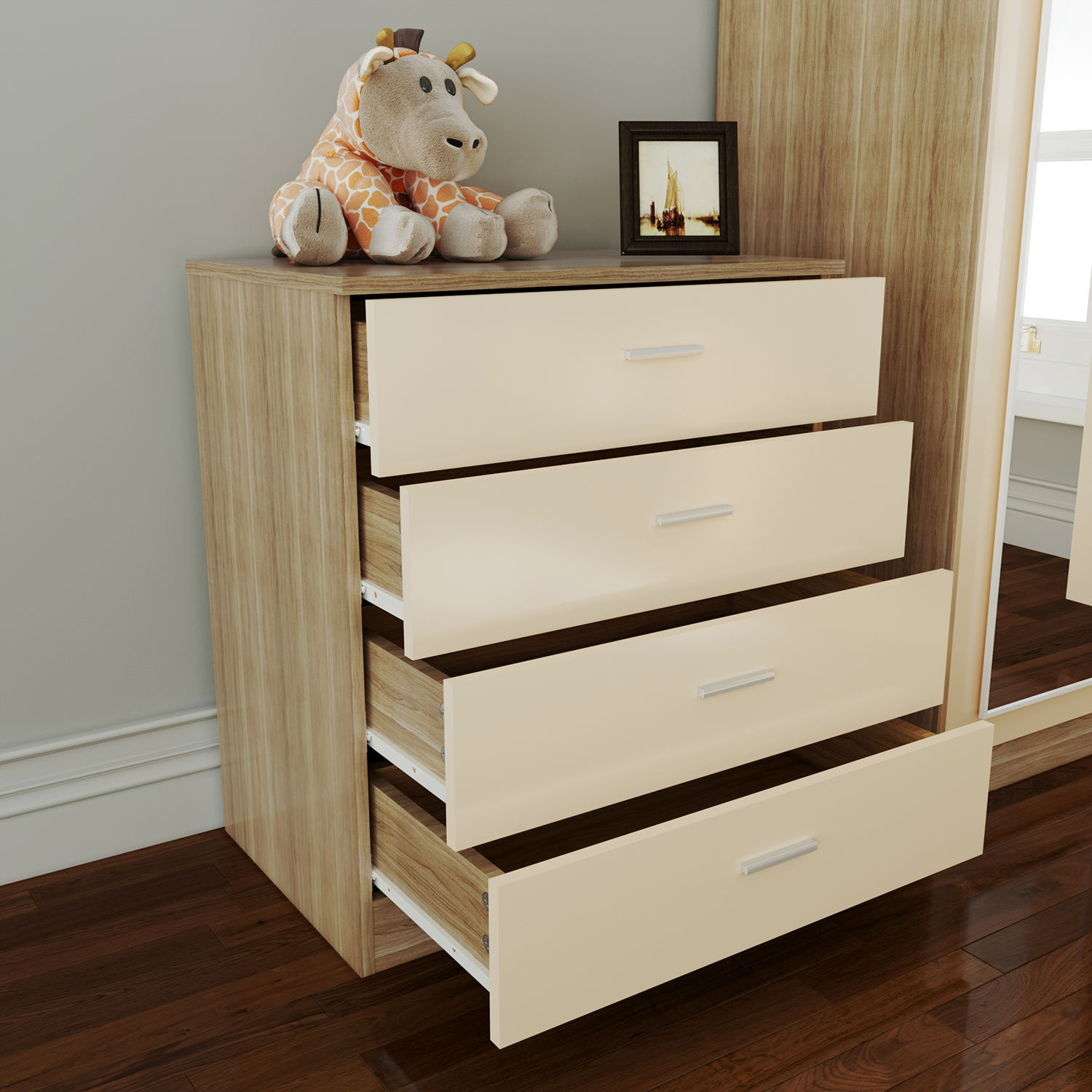 Oak&Cream Bedroom Furniture Wardrobe Chest Of Drawer Bedside